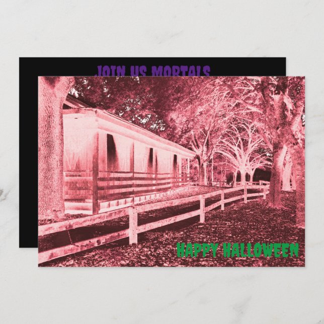 Invitación Festividad de Halloween en Cabina Roja y Negra (Anverso / Reverso)