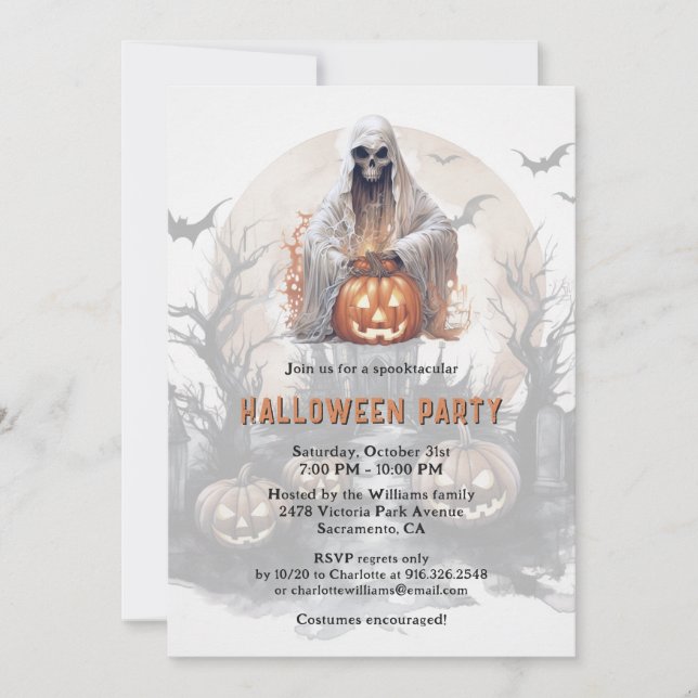 Invitación Festividad de Halloween Fantasma Jack-O-Lantern (Anverso)