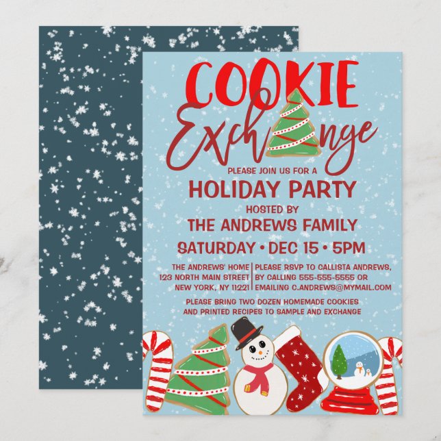 Invitación Festividad de Ilustraciones Rojos Blue de Cookie E (Anverso / Reverso)