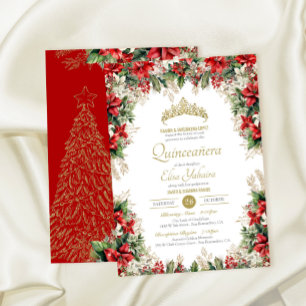 Invitación Festividad de invierno Flor Roja de Pascua Quincea