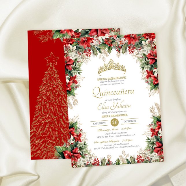 Invitación Festividad de invierno Flor Roja de Pascua Quincea (Subido por el creador)