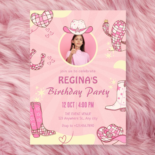 Invitación Festividad de la discoteca de cowgirl rosa (Subido por el creador)