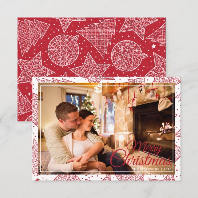 Invitación Festividad de la familia navideña Red & White Merr (Anverso / Reverso)
