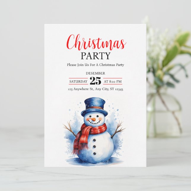 Invitación Festividad de la fiesta de Navidades de Snowman (Anverso de pie)