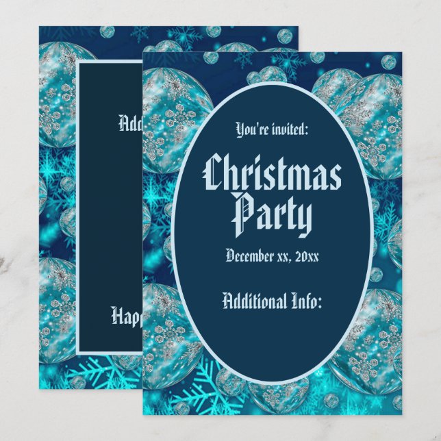 Invitación Festividad de las burbujas de nieve azul (Anverso / Reverso)