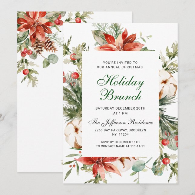 Invitación Festividad de los Navidades de la Poinsettia Roja  (Anverso / Reverso)
