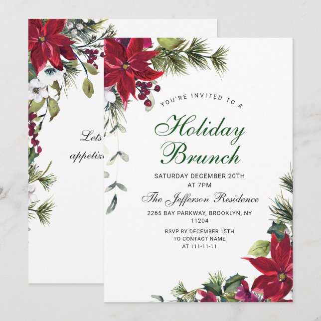 Invitación Festividad de los Navidades de la Poinsettia Roja  (Anverso / Reverso)