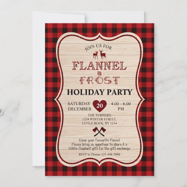 Invitación Festividad de los Navidades Flannel y Frost (Anverso)