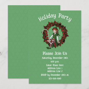 Invitación Festividad de los Navidades Wreath de la chica Elf