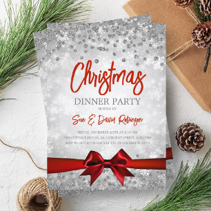 Invitación Festividad de Navidades de cinta roja Purpurina pl