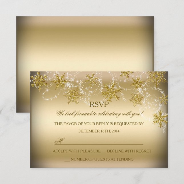 Invitación Festividad de Navidades de copo de nieve Gold Shim (Anverso / Reverso)