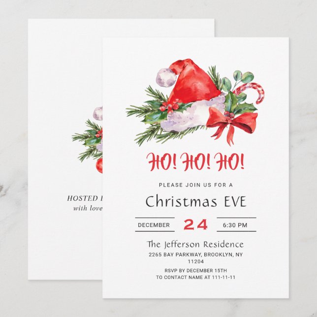 Invitación Festividad de Navidades de vacaciones de Santa Hat (Anverso / Reverso)