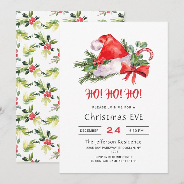 Invitación Festividad de Navidades de vacaciones de Santa Hat (Anverso / Reverso)