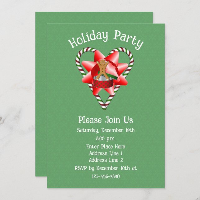 Invitación Festividad de Navidades del corazón de Candy Cane (Anverso / Reverso)