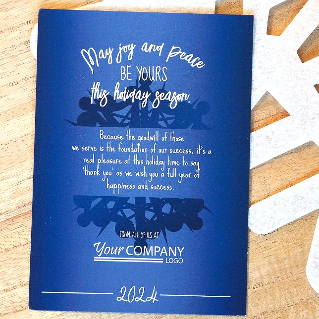 Invitación Festividad de negocios con copo de nieve azul de d (Modern Blue Snowflake Company Logo Christmas Greeting Card)