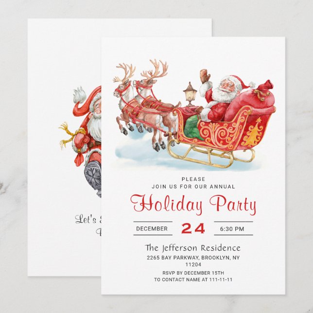 Invitación Festividad de Santa Claus Fiesta de Navidades de f (Anverso / Reverso)