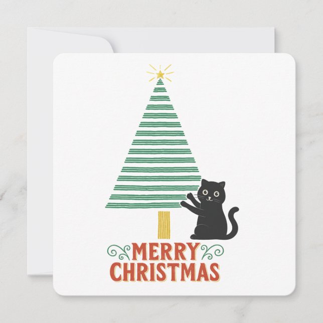 Invitación Festividad del Árbol de navidad del gato negro lin (Anverso)