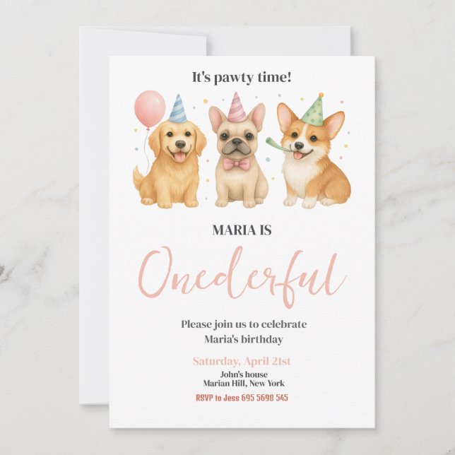 Invitación Festividad del cumpleaños del perro con pipa de ON (Anverso)