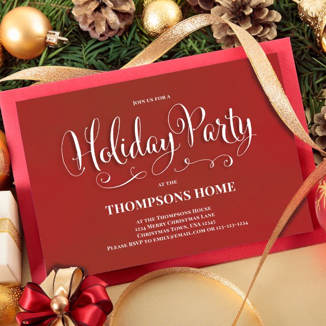 Invitación Festividad del guión de caligrafía de fiesta (Holiday party white whimsical calligraphy invitation. )