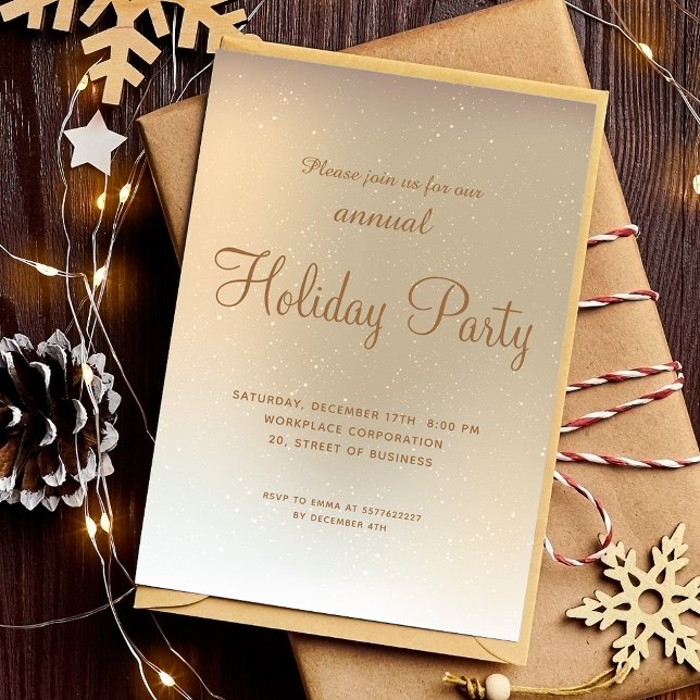 Invitación Festividad del negocio de la nieve oscura dorada (Gold ombre snow business corporate holiday invitation)