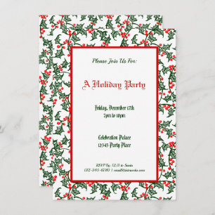 Invitación Festividad del patrón de holly verde editable 4.5x