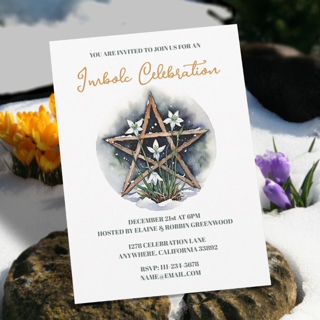 Invitación Festividad del Pentáculo Floral de Candlemas de Im (Wiccan Imbolc Candlemas Floral Pentacle Holiday Invitation)