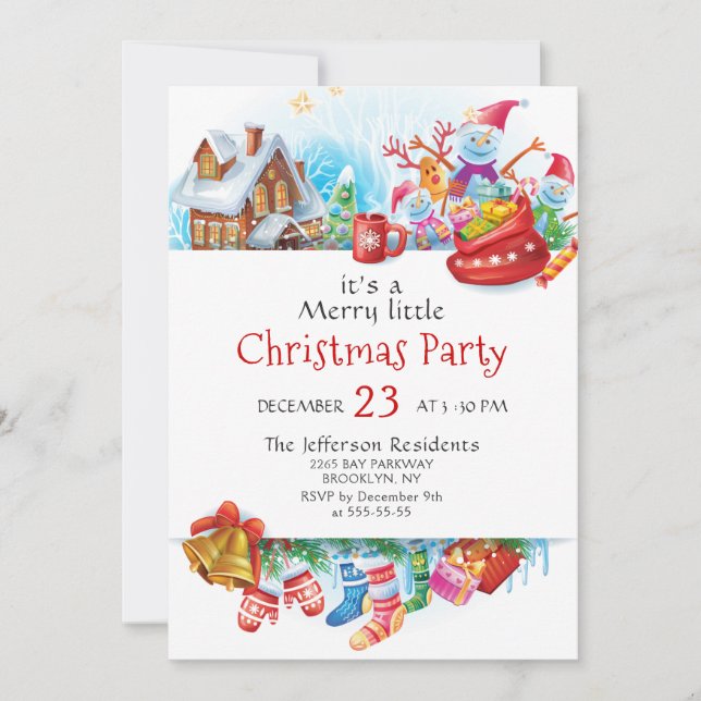 Invitación Festividad divertida, Fiesta de Navidades pequeños (Anverso)