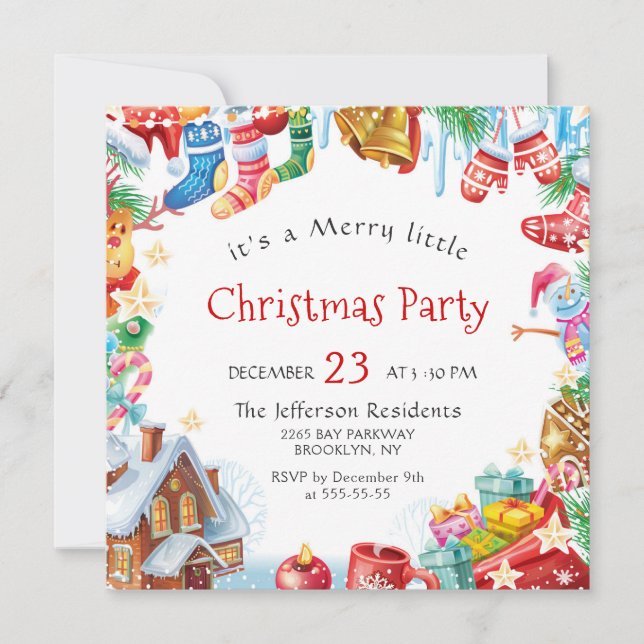 Invitación Festividad divertida, Fiesta de Navidades pequeños (Anverso)