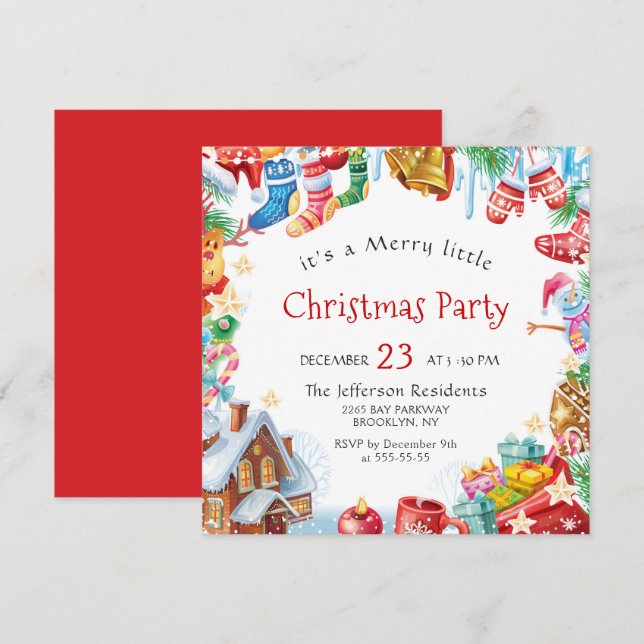 Invitación Festividad divertida, Fiesta de Navidades pequeños (Anverso / Reverso)