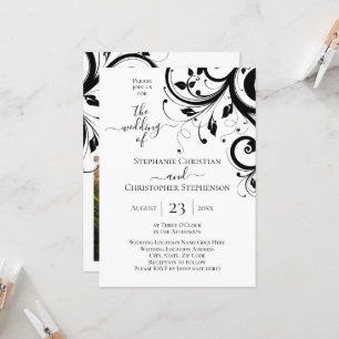 Invitación Festividad en blanco y negro foto de vuelta