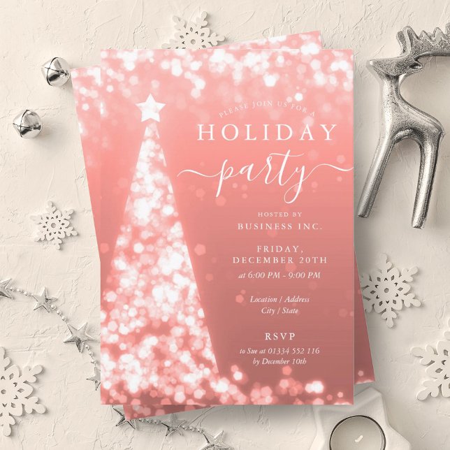 Invitación Festividad en Rubor Christmas Tree Company (Festive Blush Christmas Tree Company Holiday Invitation)