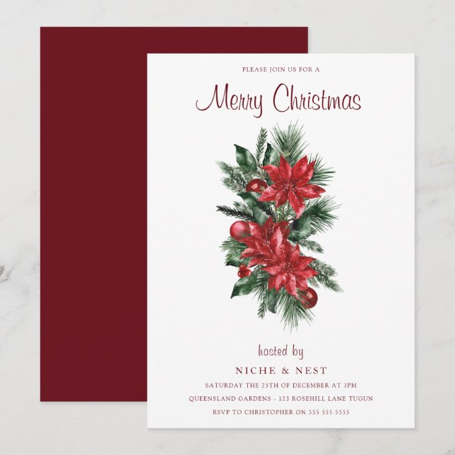 Invitación Festividad Feliz Fiesta de Navidad (Anverso / Reverso)