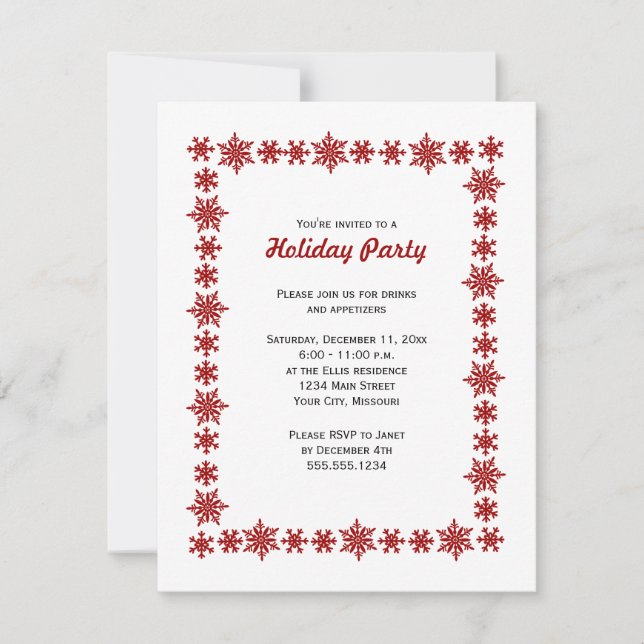 Invitación Festividad Fiesta de Navidades de copos de nieve r (Anverso)