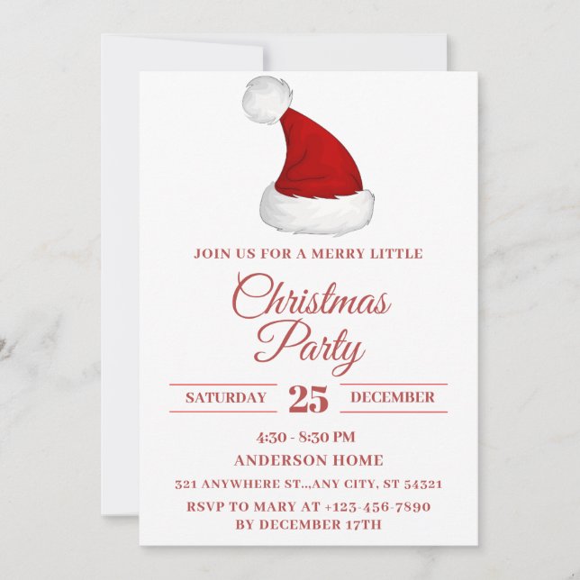 Invitación Festividad Fiesta de Navidades de Santa Hat (Anverso)