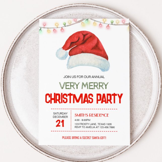 Invitación Festividad Fiesta de Navidades de Santa Hat (Santa Claus Hat Christmas Party)