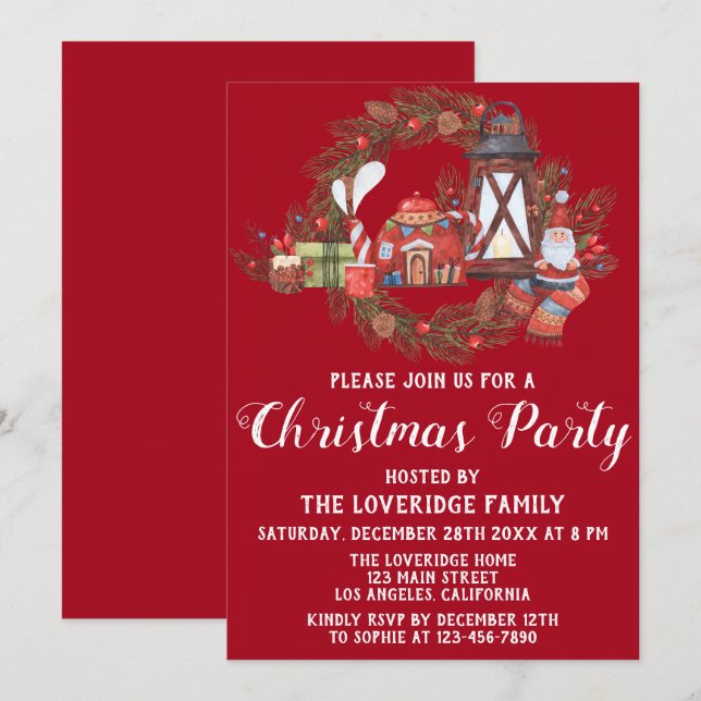 Invitación Festividad Fiesta de Navidades de vacaciones acoge (Anverso / Reverso)