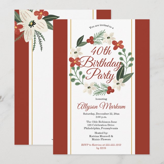 Invitación Festividad floral 40.º Fiesta de cumpleaños (Anverso / Reverso)