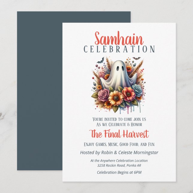 Invitación Festividad floral Samhain Harvest Halloween Party (Anverso / Reverso)