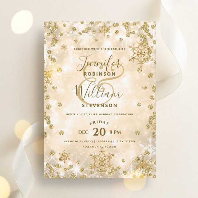 Invitación Festividad Gold SPARKLE Elegante Boda de Invierno (Festive Gold SPARKLE Elegant Winter Wedding Invitation)