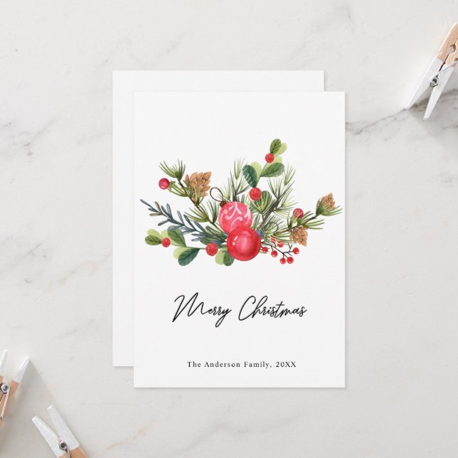 Invitación Festividad Holly Berry Merry Christmas Greet Card (Anverso/Reverso In Situ)