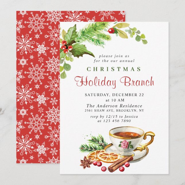 Invitación Festividad Holly Berry Navidades (Anverso / Reverso)