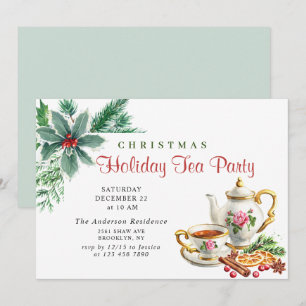 Invitación Festividad Holly Berry Navidades Holiday Tea Fiest