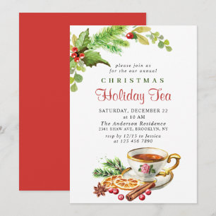 Invitación Festividad Holly Berry Navidades Holiday Tea Fiest