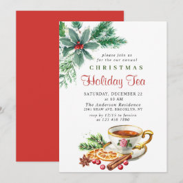 Invitación Festividad Holly Berry Navidades Holiday Tea Fiest