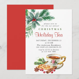 Invitación Festividad Holly Berry Navidades Holiday Tea Fiest