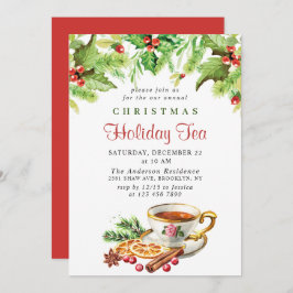 Invitación Festividad Holly Berry Navidades Holiday Tea Fiest