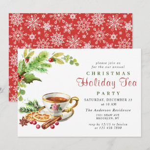 Invitación Festividad Holly Berry Navidades Holiday Tea Fiest