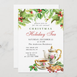 Invitación Festividad Holly Berry Navidades Holiday Tea Fiest