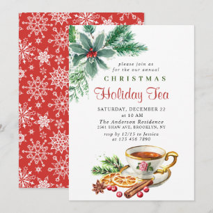 Invitación Festividad Holly Berry Navidades Holiday Tea Fiest