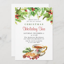 Invitación Festividad Holly Berry Navidades Holiday Tea Fiest